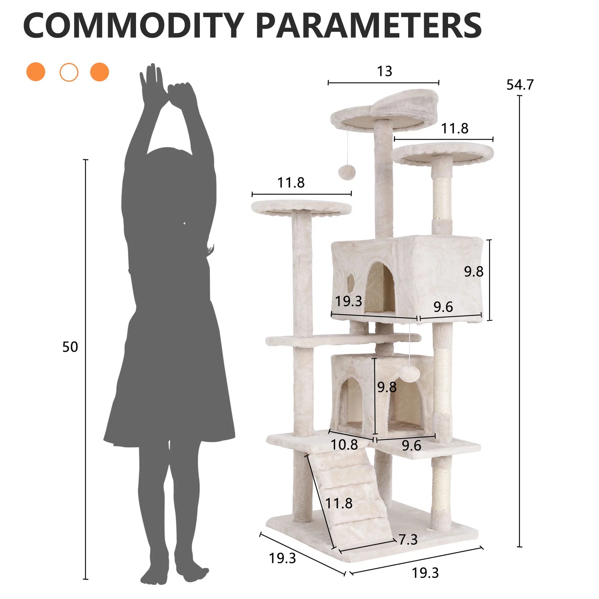 54-In Double Condo Cat Tree Tower Playhouse with Scratching Post & Perch for Indoor, Green