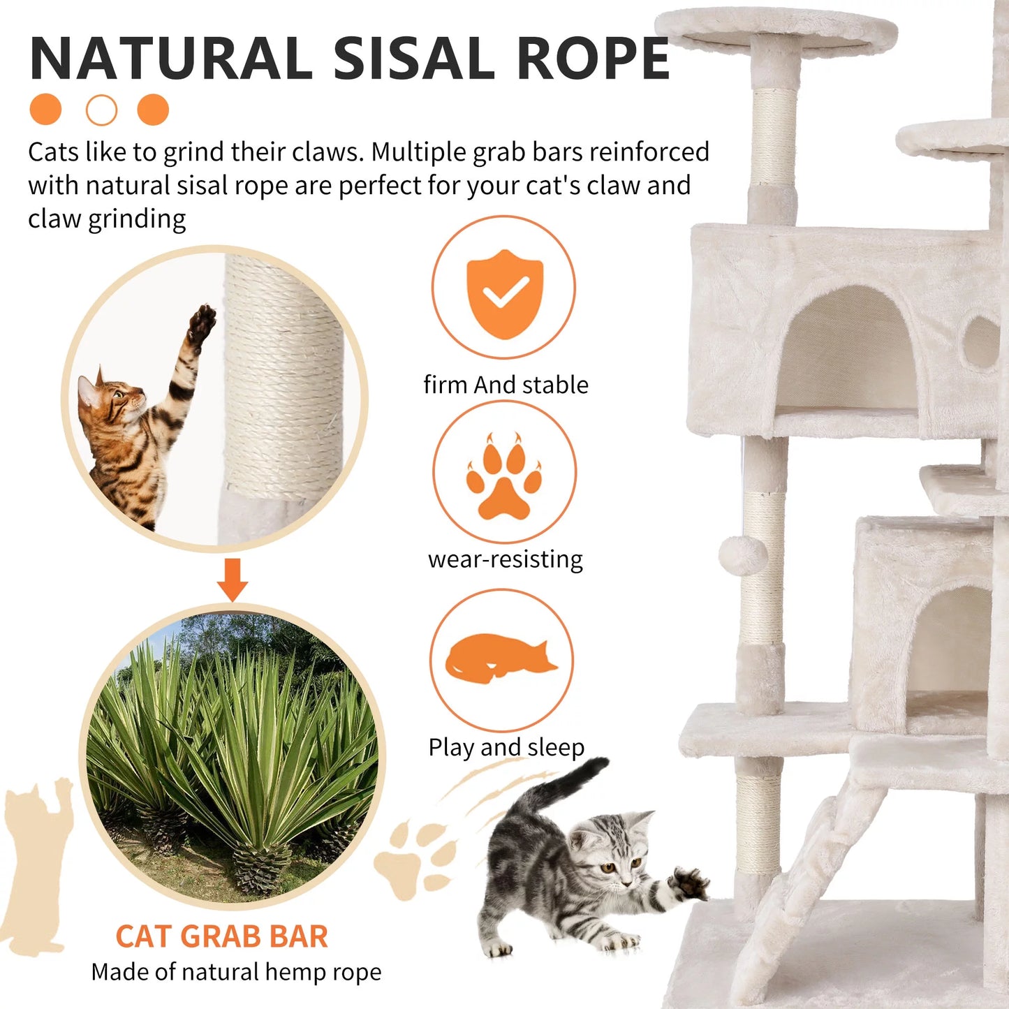 54-In Double Condo Cat Tree Tower Playhouse with Scratching Post & Perch for Indoor, Green