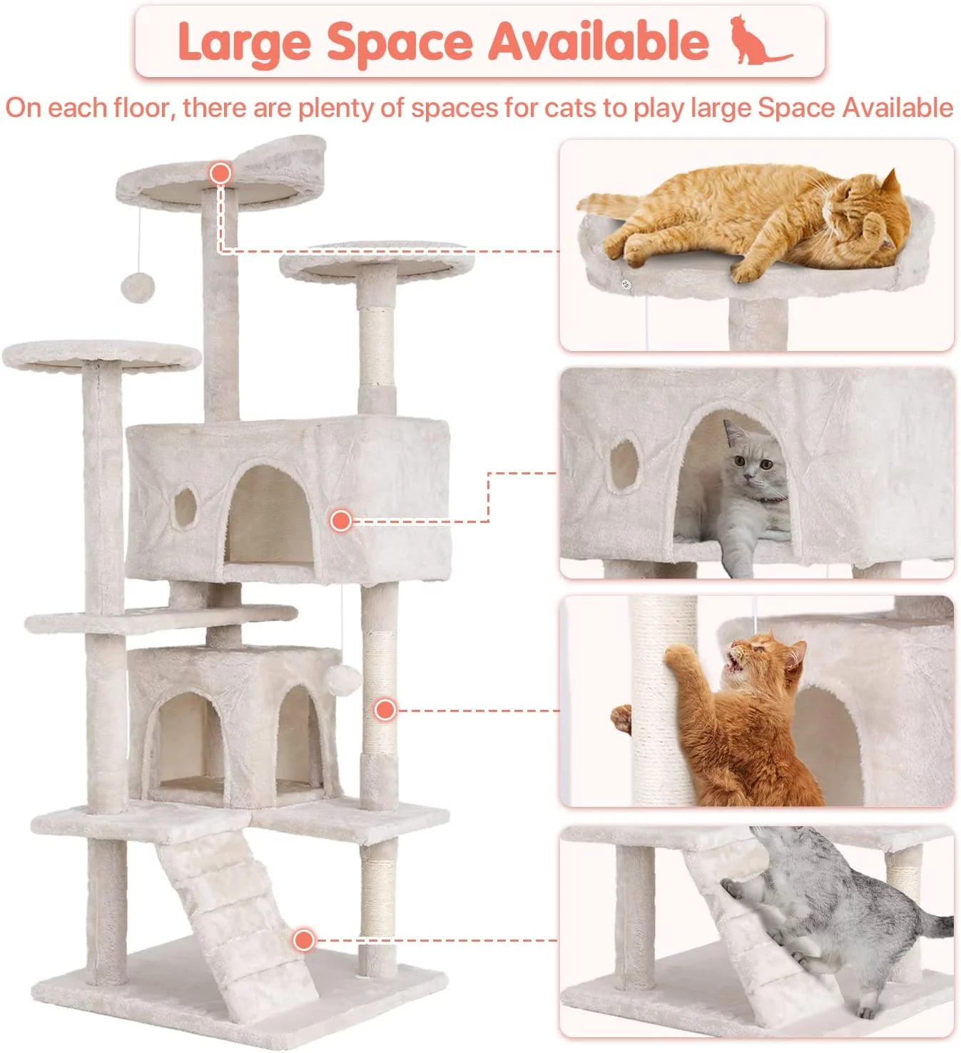 54-In Double Condo Cat Tree Tower Playhouse with Scratching Post & Perch for Indoor, Green